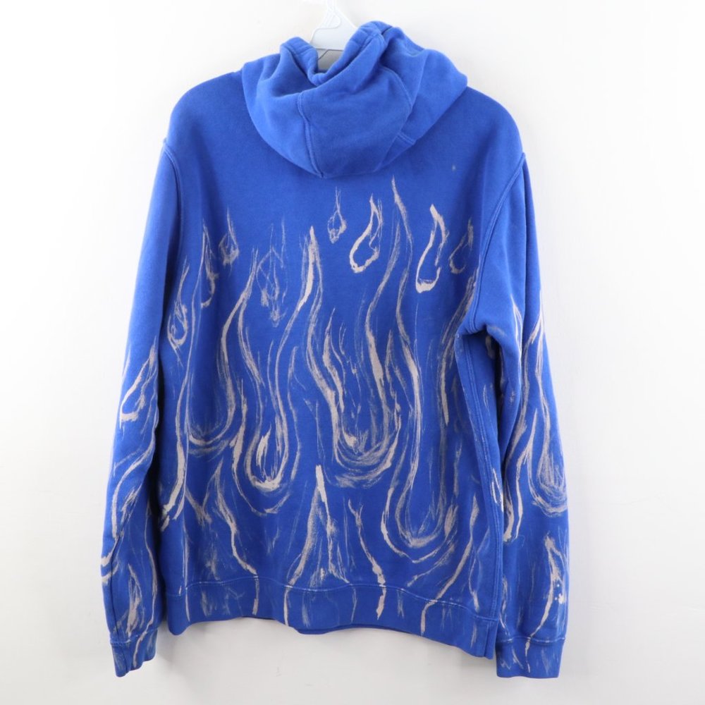 Vintage Nike Spell Out Fire Flames Hoodie Blue - Picture 6 of 8